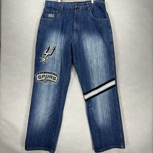 Vintage‎ UNK San Antonio Spurs NBA Jeans 36 Two-Sided Embroidered Patches Y2K